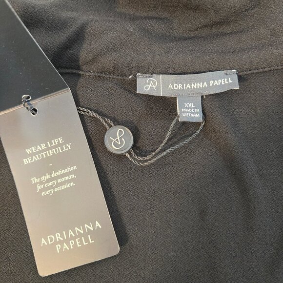 ADRIANNA PAPELL Solid Knit Long Sleeve Wing Full Button Black Shirt Size XXL NEW - Picture 10 of 16